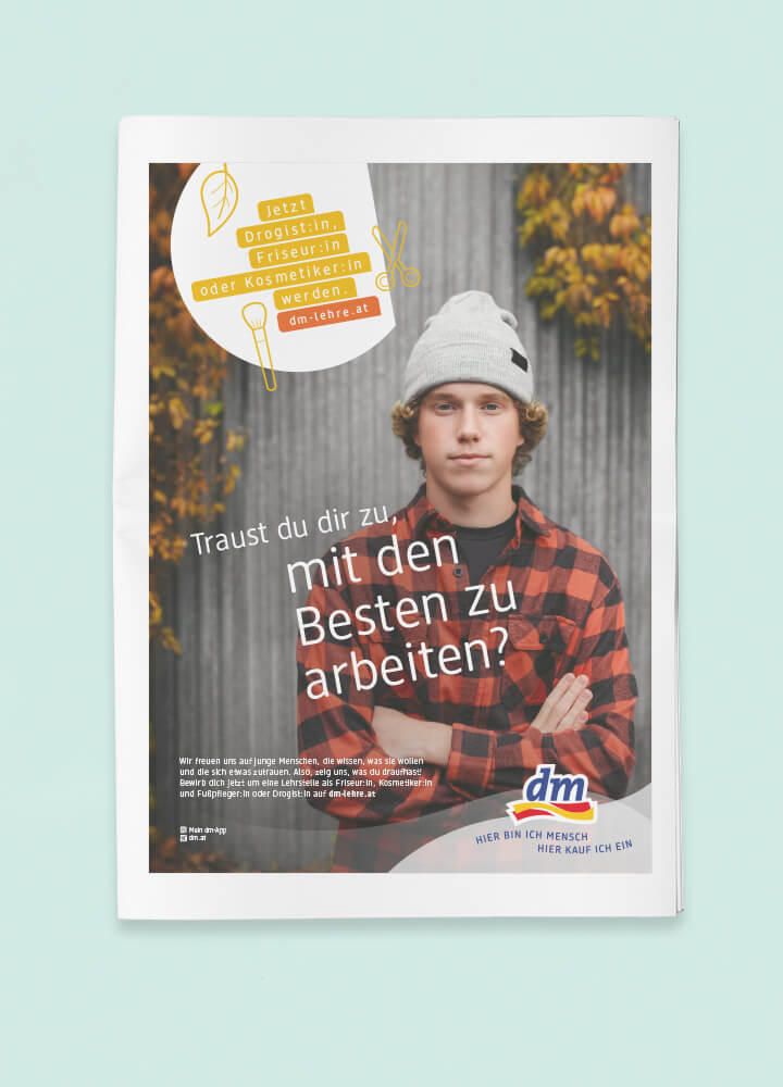 Zeitungsanzeige zur Lehre bei dm drogerie markt.