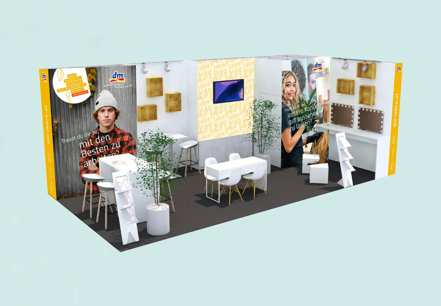 Mock-up vom Messestand der dm Lehrlingssuche.