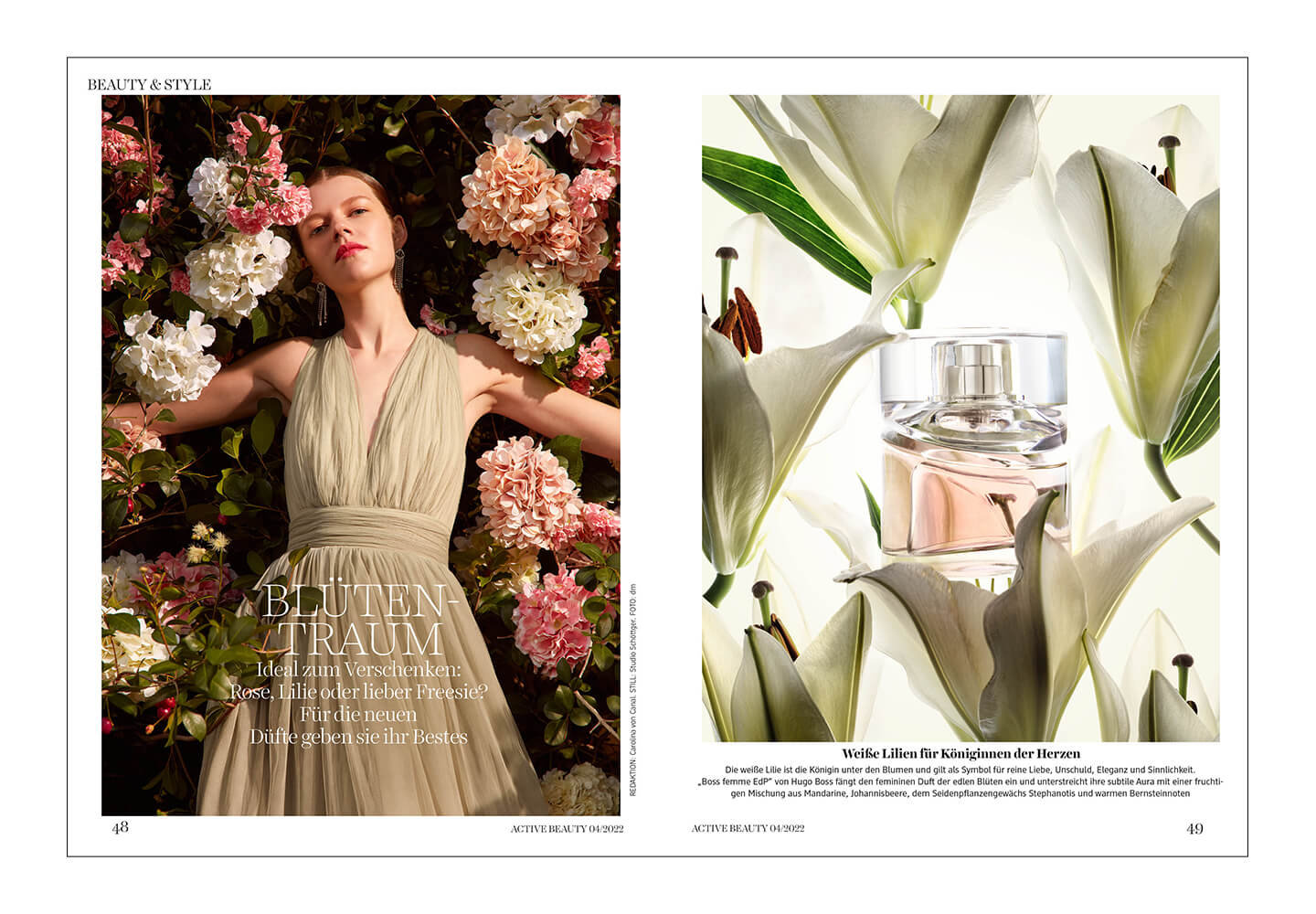 Eine Doppelseite zum Thema Parfüm.
