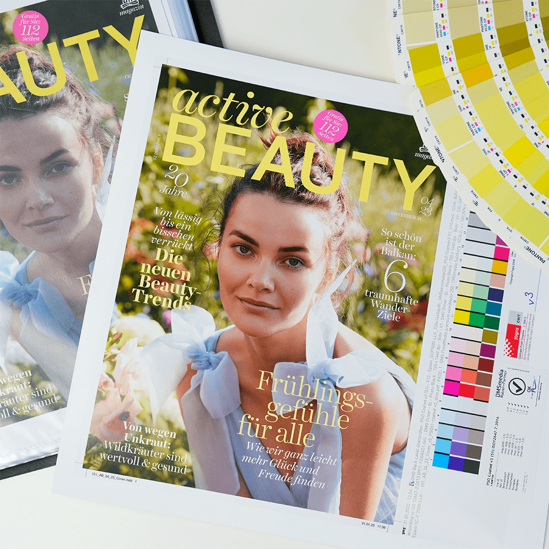 ACTIVE BEAUTY Magazin Ausgabe April 2023 mit Farbproofs
