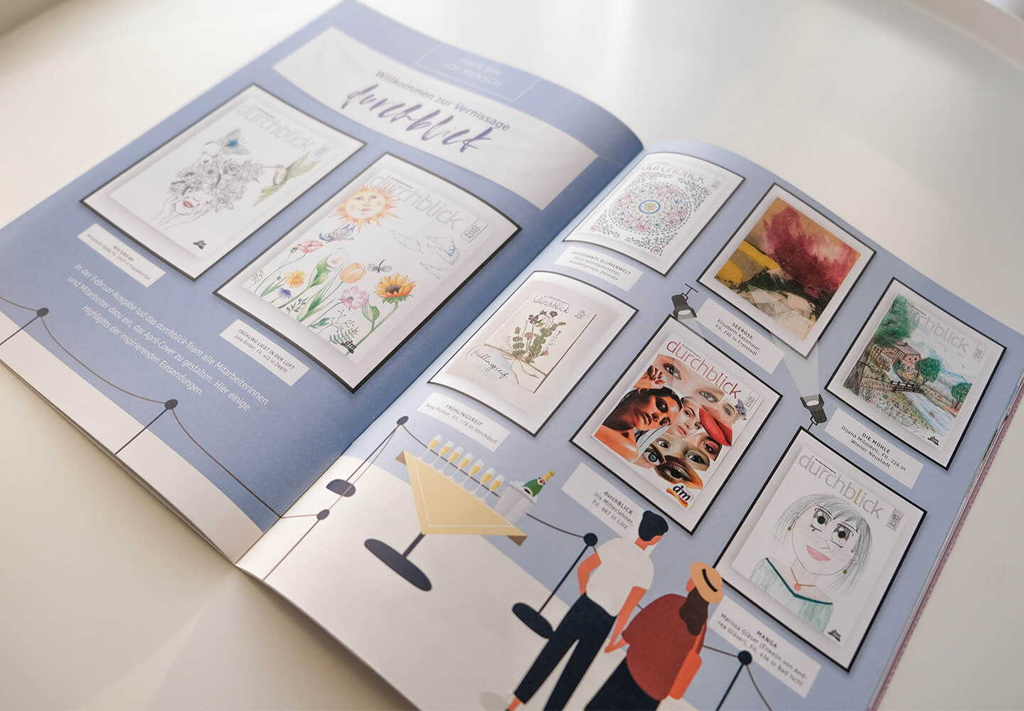 Eine Collage mit den eingesendeten Bildern für den Cover-Wettbewerb liegt auf einem weißen Hintergrund.