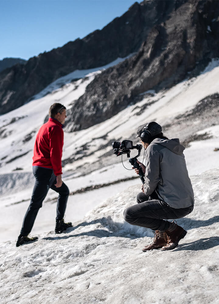 Behind the Scenes Aufnahme der Videoproduktion zum nachhaltigen Gletscherschutz für LENZING™
